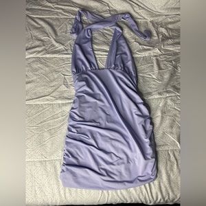 Lavender tie up open back short silk dress